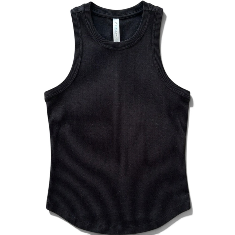 Fabletics Black Ribbed Racerback Tank Top High Neck Activewear Womens Medium